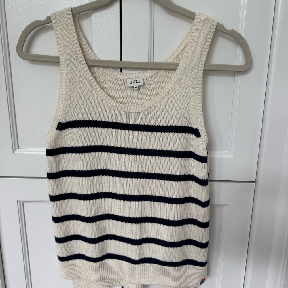 KULE Navy and Cream Striped Knit Top